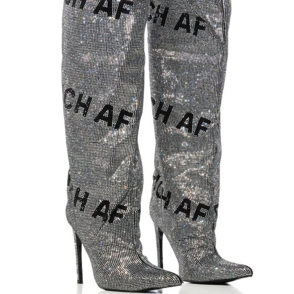 AZALEA WANG " AUTHENTICALLY A F "RHINESTONE KNEE HIGH BOOT IN SILVER(BRAND NEW ! - Picture 6 of 8